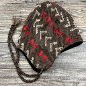 Smiley Trapper Beanie Brown 100%‎ Pure Wool OSFM Made In USA